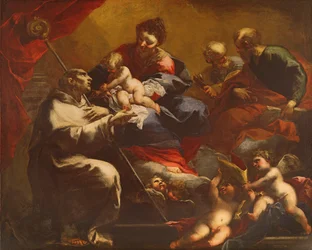 Madonna und Kind mit den Heiligen Petrus und Paulus, die dem Heiligen Bruno erscheinen